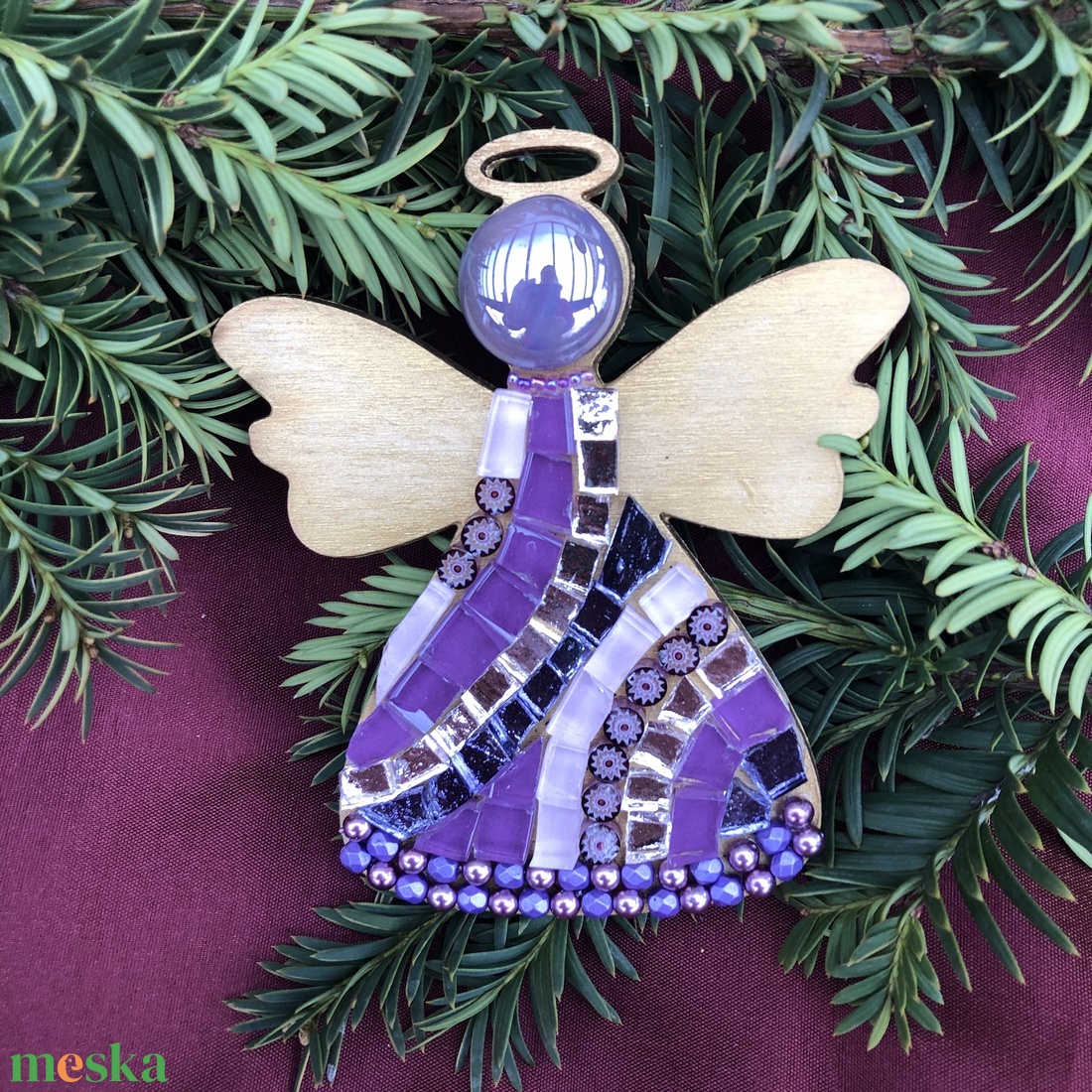  Csillogó kis mozaik angyal, nem csak karácsonyra  - karácsony - karácsonyi lakásdekoráció - karácsonyfadíszek - Meska.hu