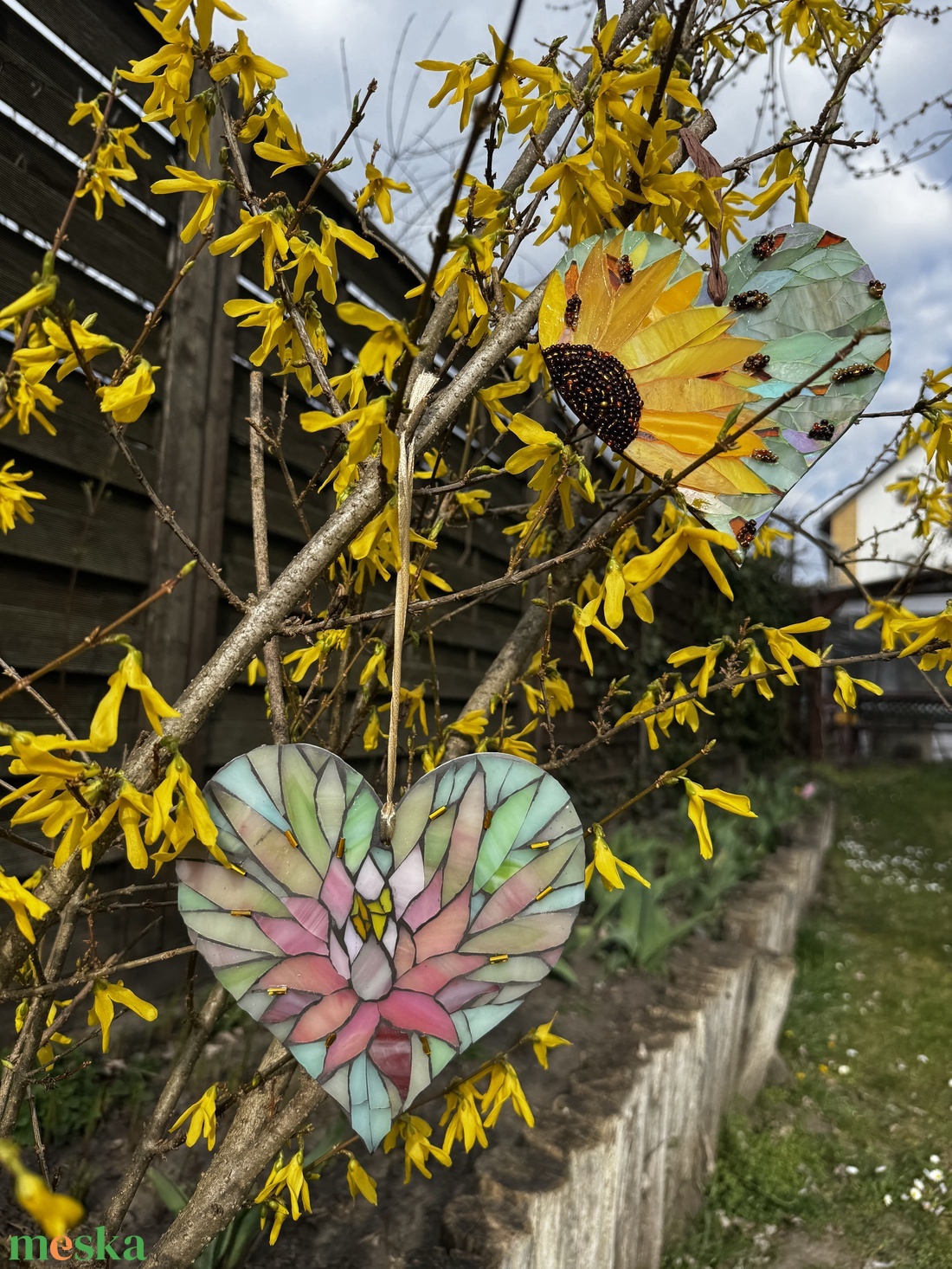 mozaik szív, tavirózsa, üveggel és gyönggyel - otthon & életmód - dekoráció - kép & falikép - mozaik kép - Meska.hu