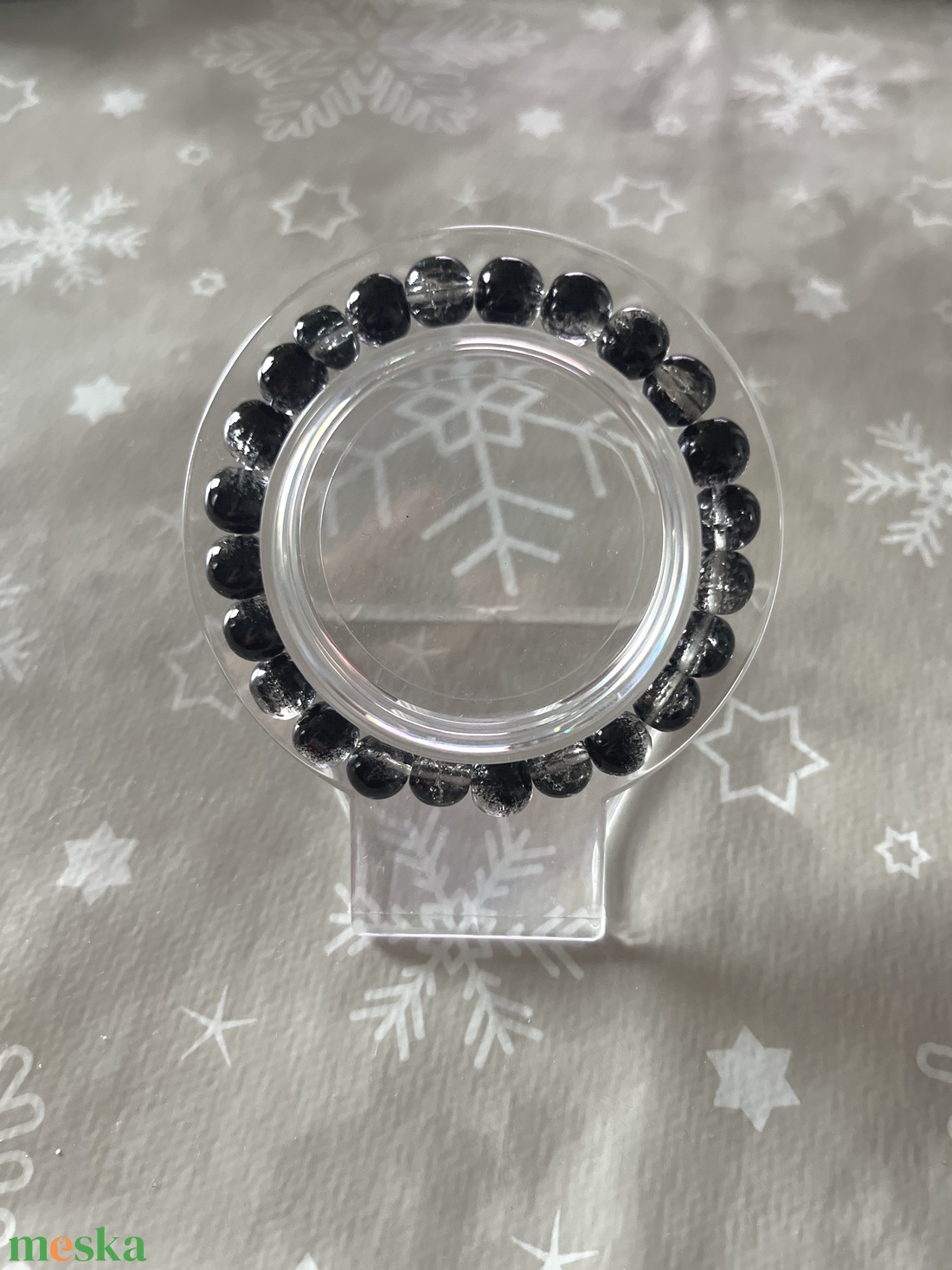 Fekete üveggyöngy karkötő  - ékszer - karkötő - gyöngyös karkötő - Meska.hu