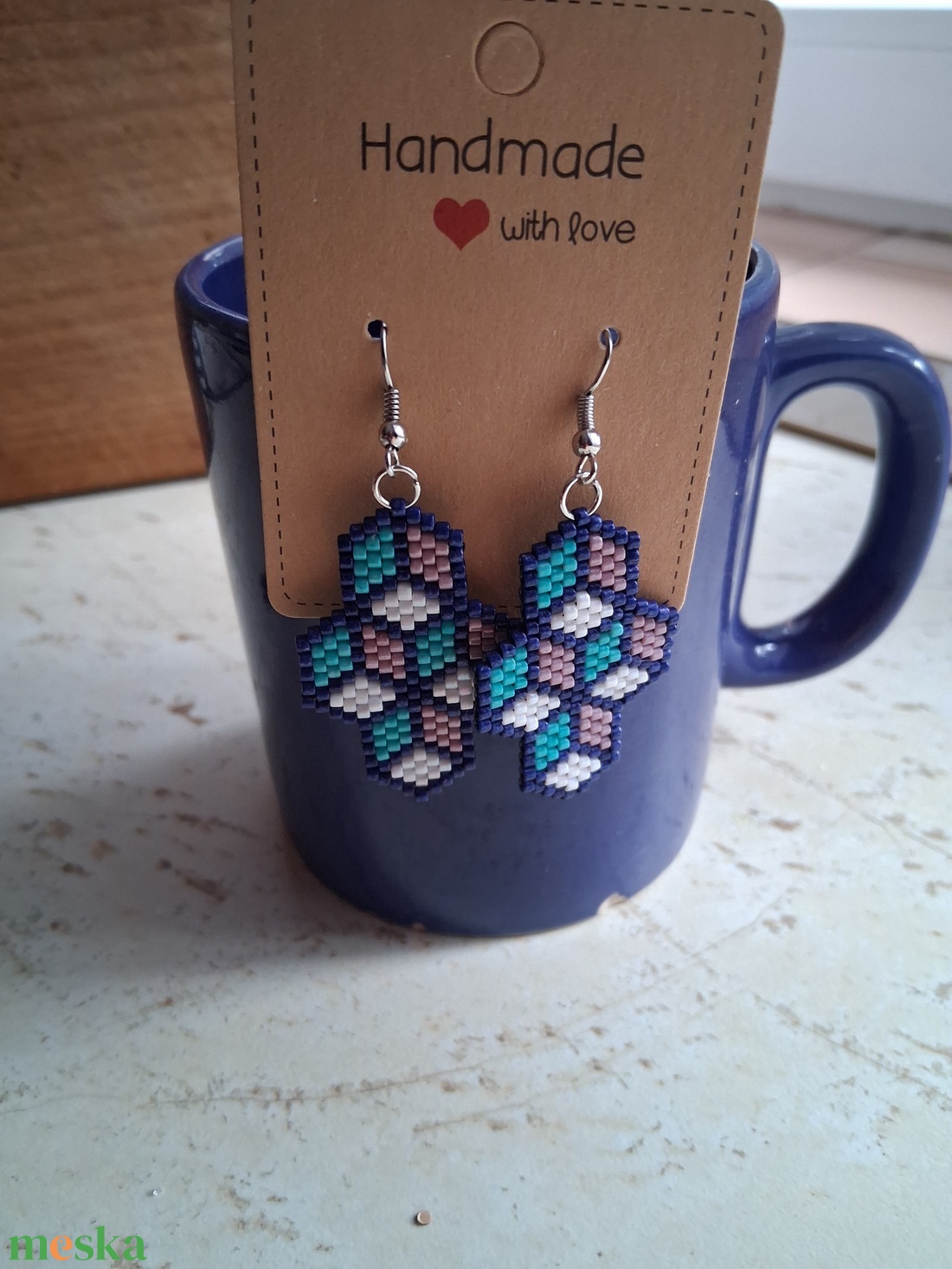 Gyöngyfűzött fülbevaló 3D - ékszer - fülbevaló - lógó fülbevaló - Meska.hu