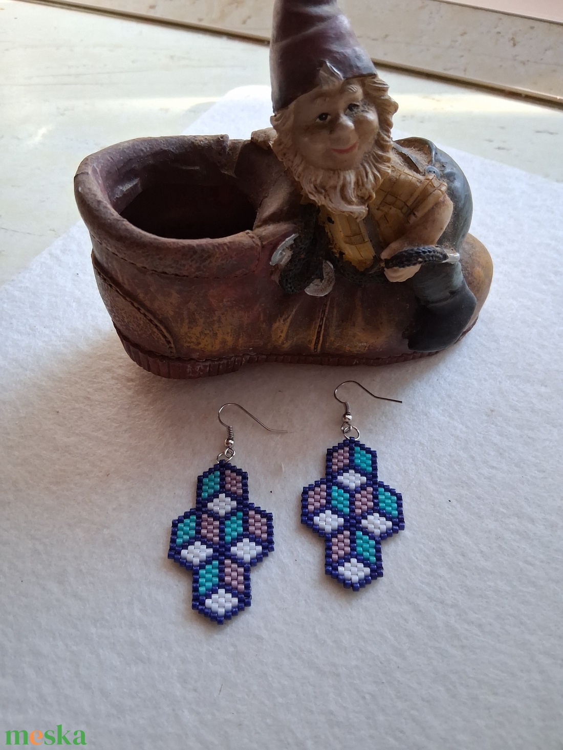 Gyöngyfűzött fülbevaló 3D - ékszer - fülbevaló - lógó fülbevaló - Meska.hu