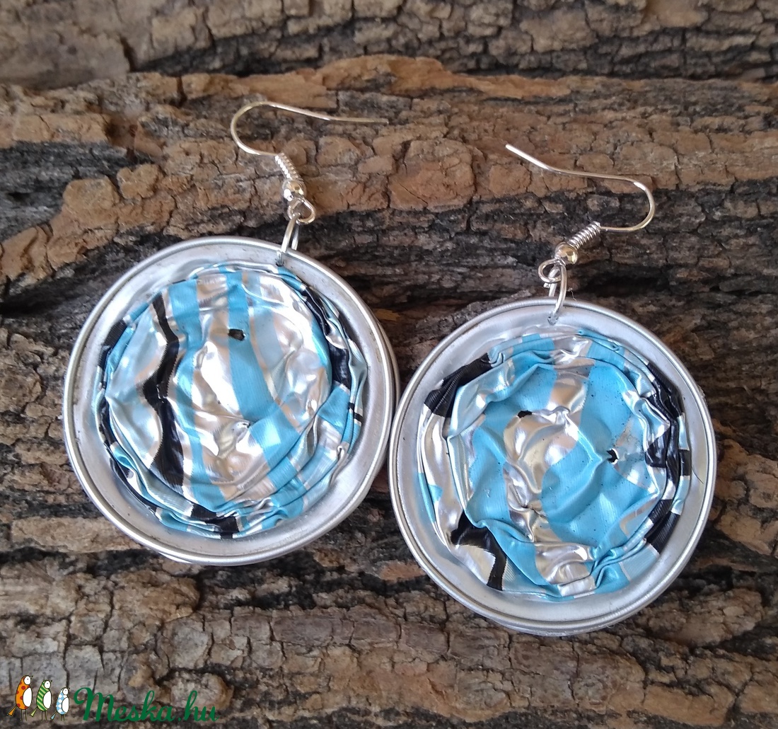 Ezüstkék kapszula fülbevaló - újrahasznosított kávékapszula fülbevaló - ékszer - fülbevaló - lógós kerek fülbevaló - Meska.hu