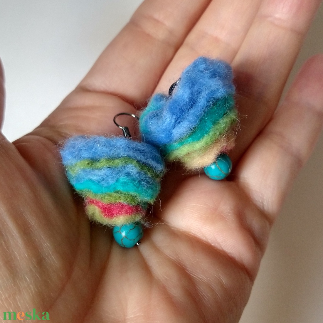 Bohém fülbevaló 5. - újra felhasznált anyagból készült, színes, gyapjú fülbevaló  - ékszer - fülbevaló - lógó fülbevaló - Meska.hu