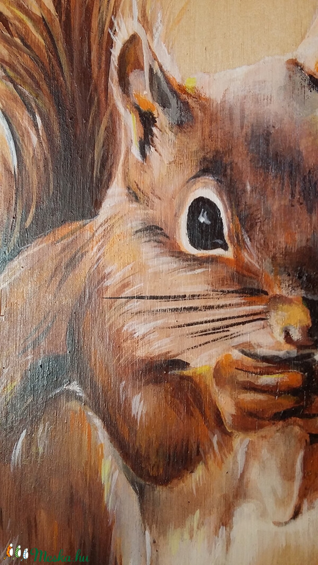 Erdei mókus  - akril festmény rétegelt lemezre fagyöngyös akasztóval -  - Meska.hu