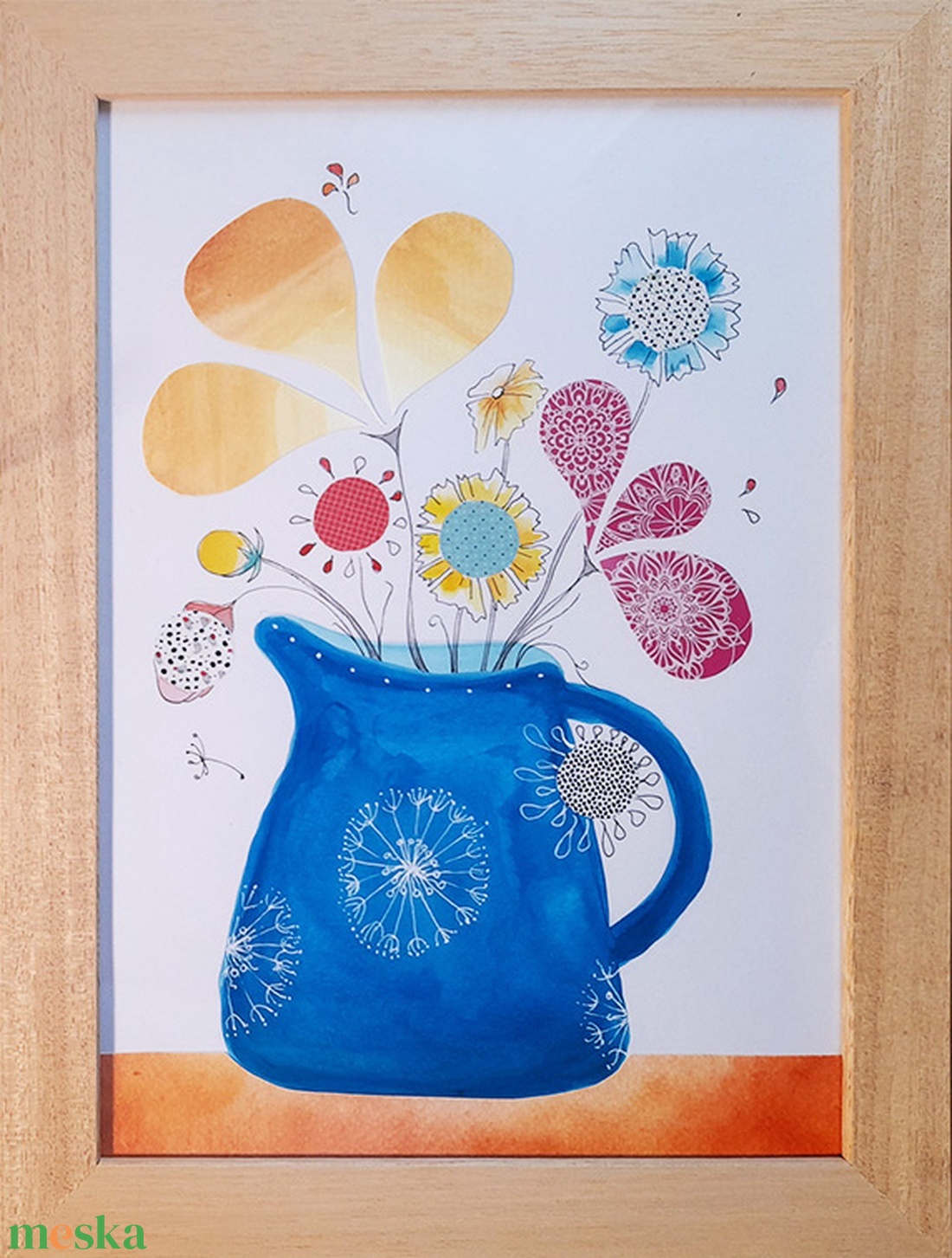 Egy kancsó virág - kollázstechnikával készített mosolygós kép natúr fakeretben - művészet - festmény - festmény vegyes technika - Meska.hu