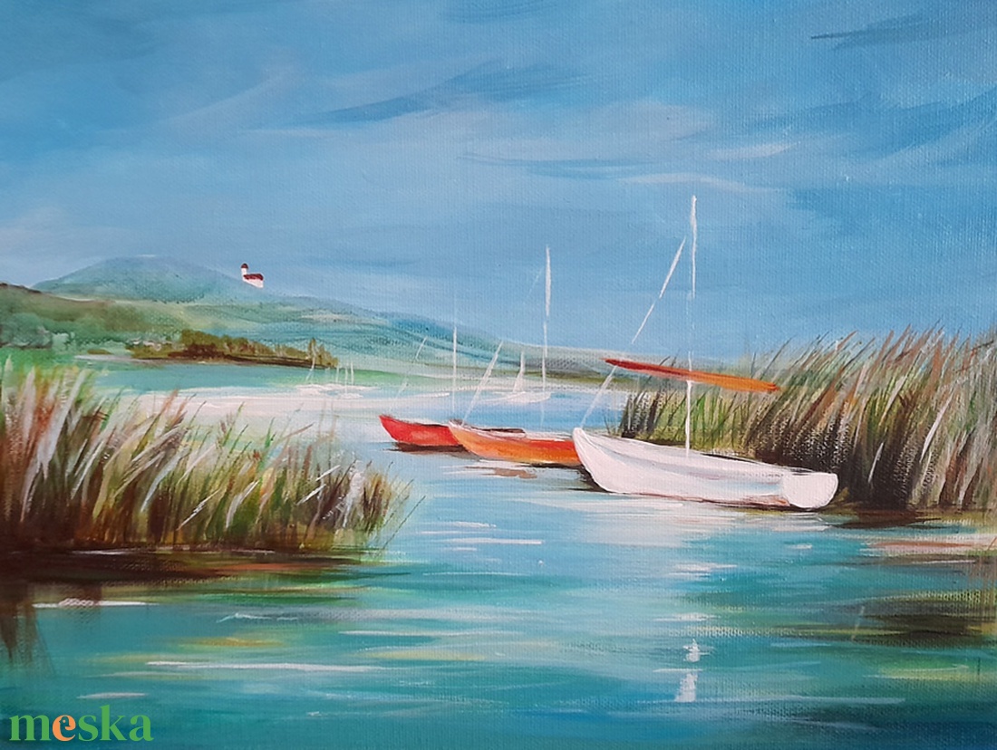 Szélcsendes Balaton- akrilfestmény vásznon - művészet - festmény - akril - Meska.hu