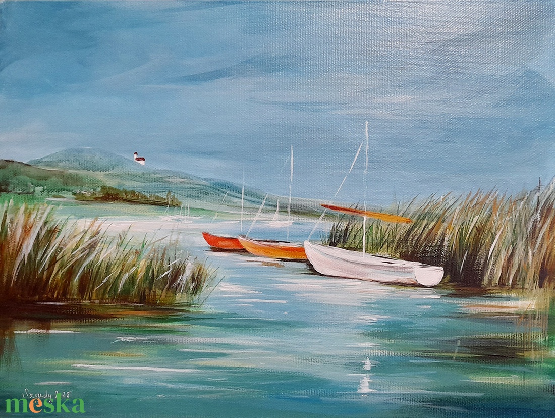 Szélcsendes Balaton- akrilfestmény vásznon - művészet - festmény - akril - Meska.hu