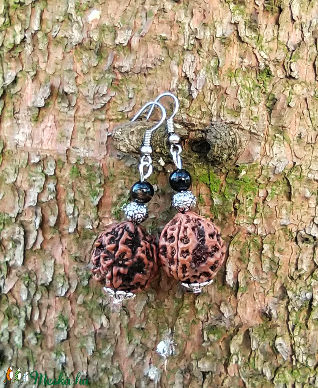 Indiai rudraksha fülbevaló onix gyönggyel -  - Meska.hu