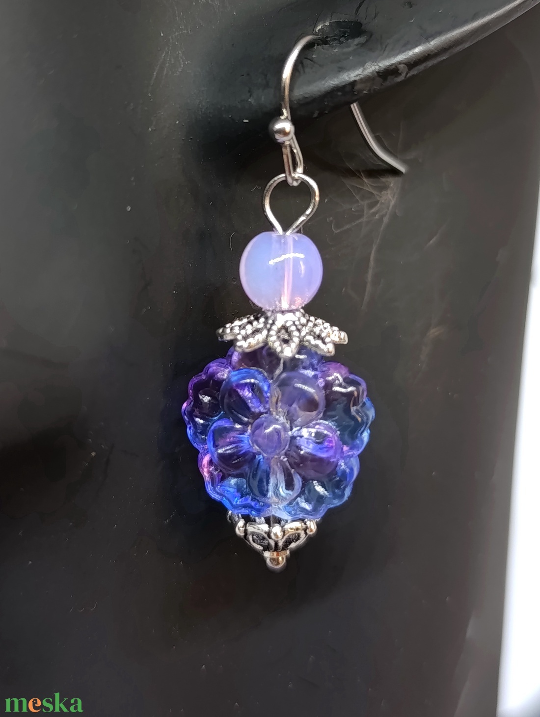 Kék virág fülbevaló  - ékszer - fülbevaló - lógó fülbevaló - Meska.hu