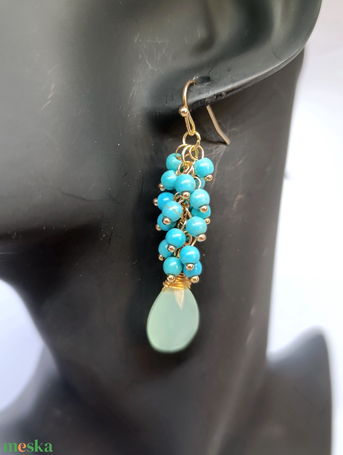 Türkizkék fülbevaló pár - ékszer - fülbevaló - lógó fülbevaló - Meska.hu