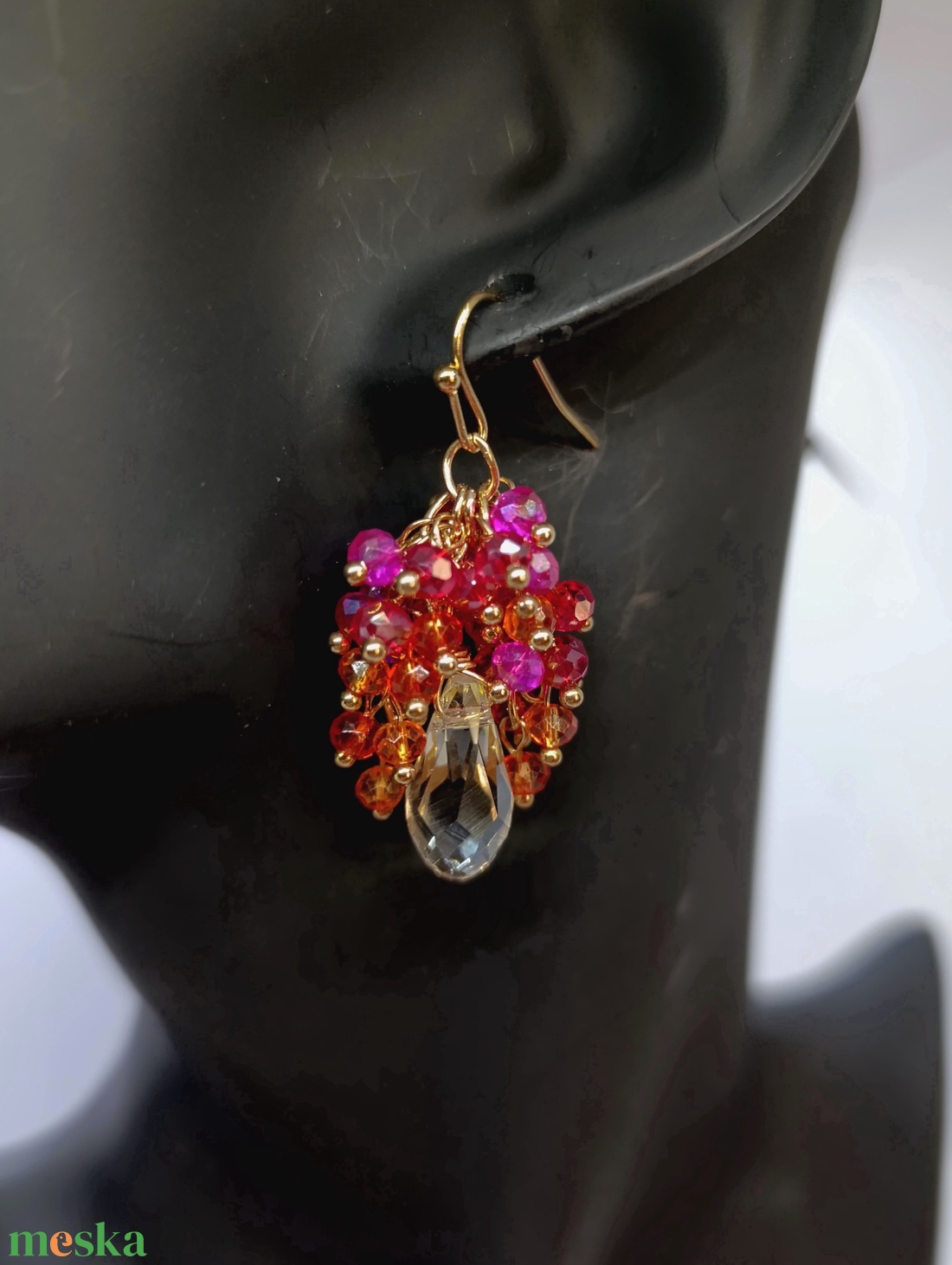Piros-pink-narancs fülbevaló pár - ékszer - fülbevaló - lógó fülbevaló - Meska.hu