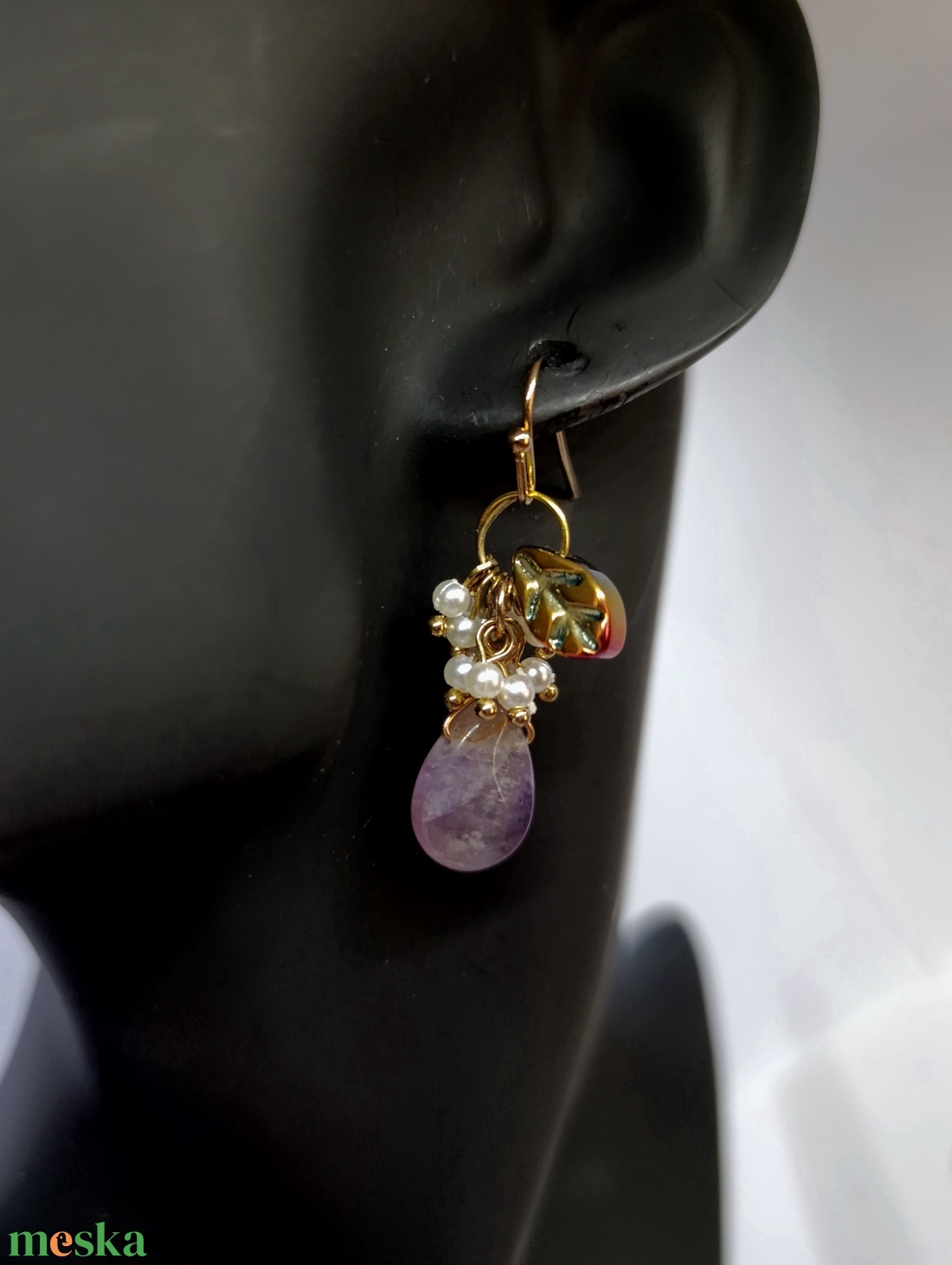 Ametiszt fülbevaló pár - ékszer - fülbevaló - lógó fülbevaló - Meska.hu