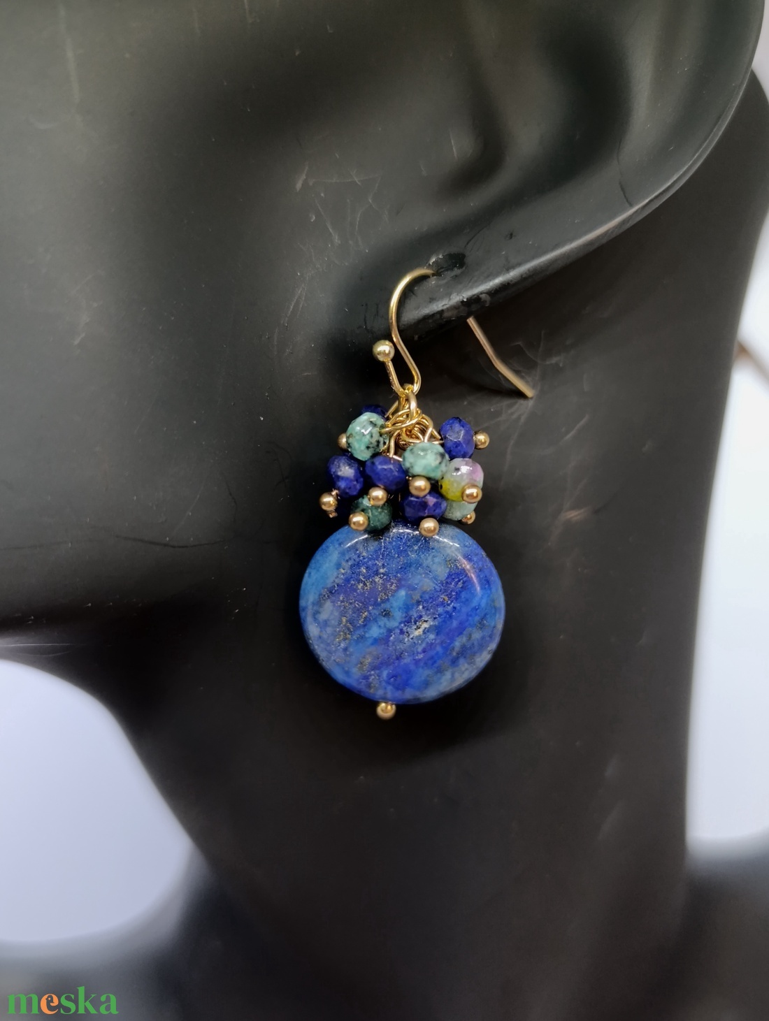 Lapis lazuli fülbevaló pár - ékszer - fülbevaló - lógó fülbevaló - Meska.hu