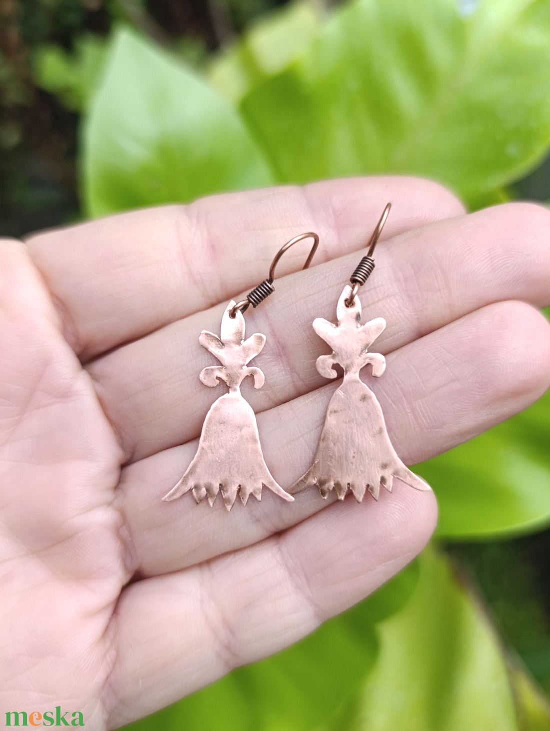 Réz virág fülbevaló pár - ékszer - fülbevaló - lógó fülbevaló - Meska.hu