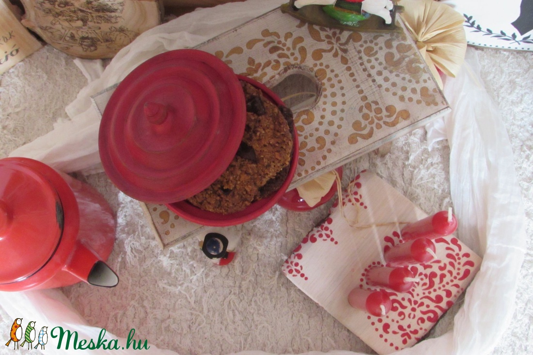 Fehér-arany mintás kis sámli (BOHOdesign karácsony kollekció) -  - Meska.hu