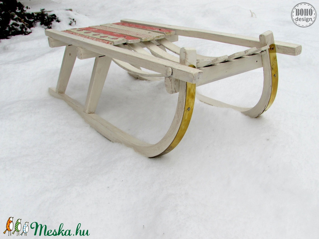 Piros szánkó - kézzel festett, felújított, szánkózásra, fotózásra is:) -  - Meska.hu