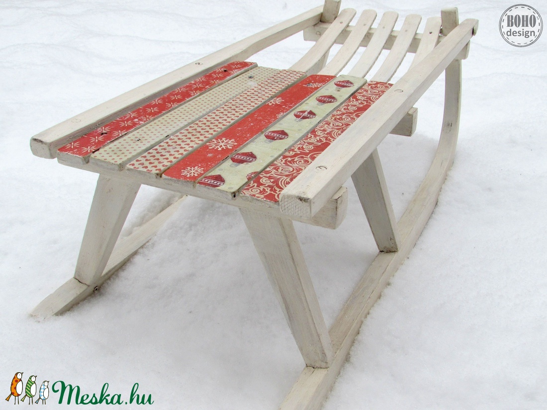 Piros szánkó - kézzel festett, felújított, szánkózásra, fotózásra is:) -  - Meska.hu