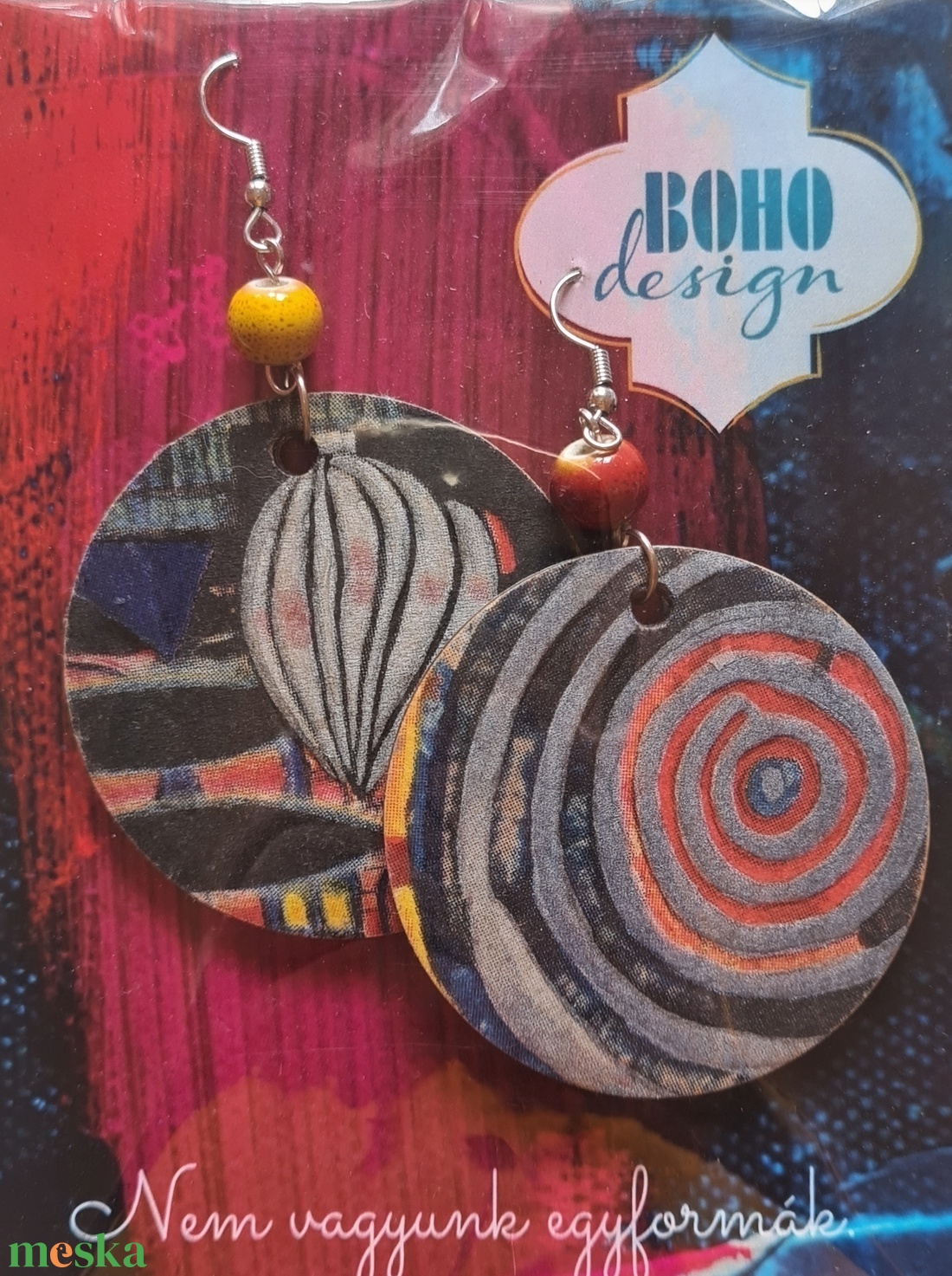 BOHOdesign aszimmetrikus fülbevaló - léghajó - ékszer - fülbevaló - lógós kerek fülbevaló - Meska.hu