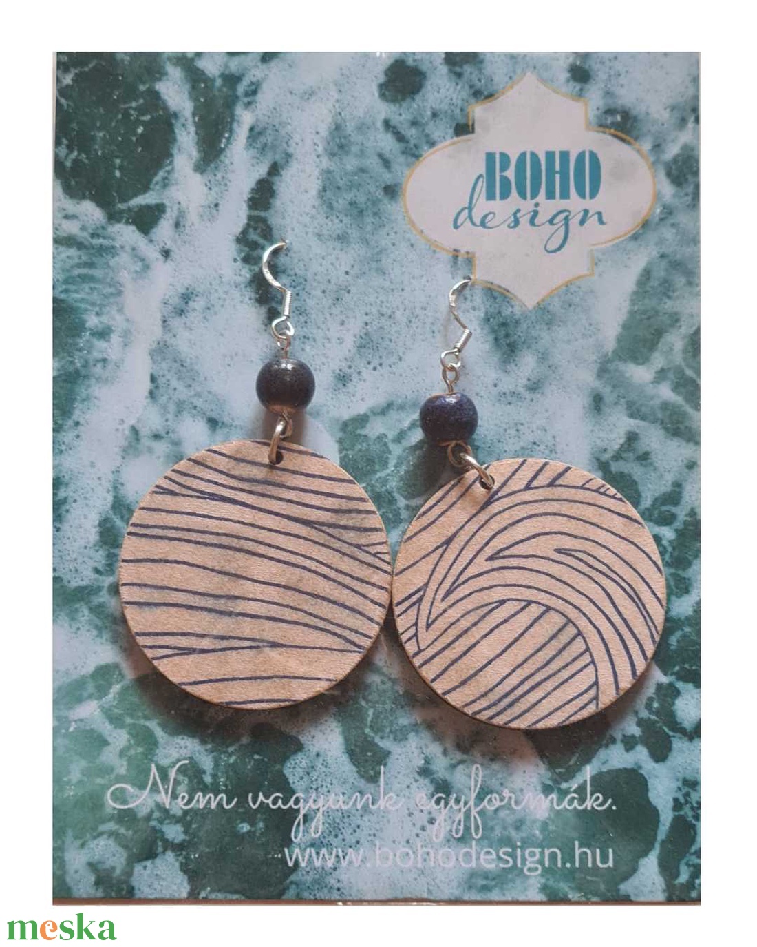BOHOdesign aszimmetrikus fülbevaló - tenger hullámai - ékszer - fülbevaló - lógós kerek fülbevaló - Meska.hu