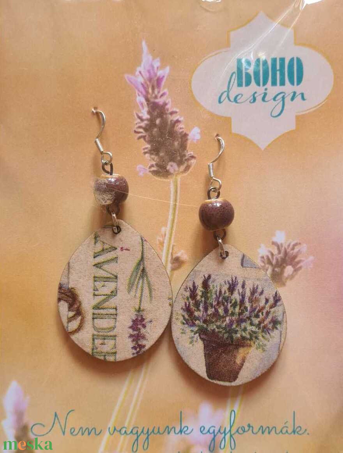 BOHOdesign aszimmetrikus fülbevaló - levendula - ékszer - fülbevaló - lógós kerek fülbevaló - Meska.hu