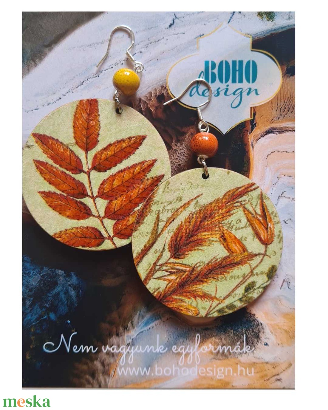 BOHOdesign aszimmetrikus fülbevaló - búza - ékszer - fülbevaló - lógós kerek fülbevaló - Meska.hu
