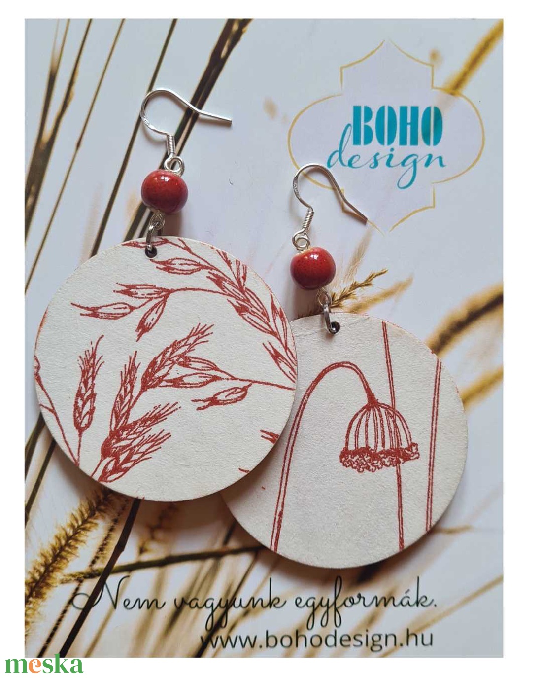 BOHOdesign aszimmetrikus fülbevaló - cickafark-búza - ékszer - fülbevaló - lógós kerek fülbevaló - Meska.hu