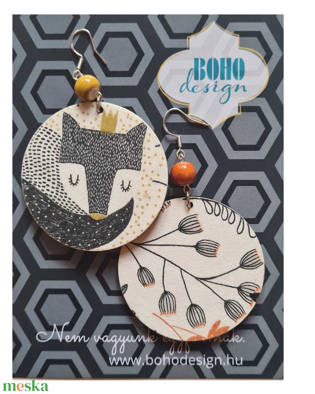 BOHOdesign aszimmetrikus fülbevaló - Rókakirály (vagy Rókakirálylány?:) - ékszer - fülbevaló - lógós kerek fülbevaló - Meska.hu