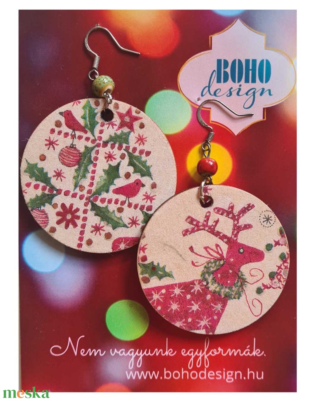 BOHOdesign aszimmetrikus fülbevaló - Karácsonyi szarvas - ékszer - fülbevaló - lógós kerek fülbevaló - Meska.hu