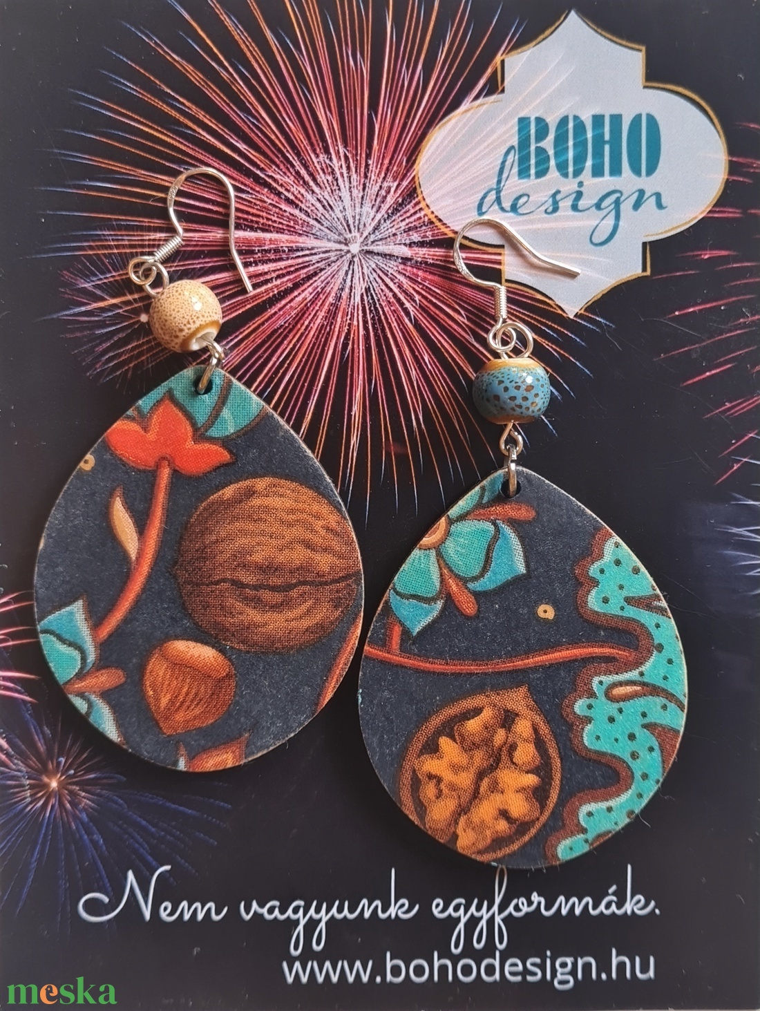 BOHOdesign aszimmetrikus fülbevaló - Dió, mogyoró - ékszer - fülbevaló - lógós kerek fülbevaló - Meska.hu