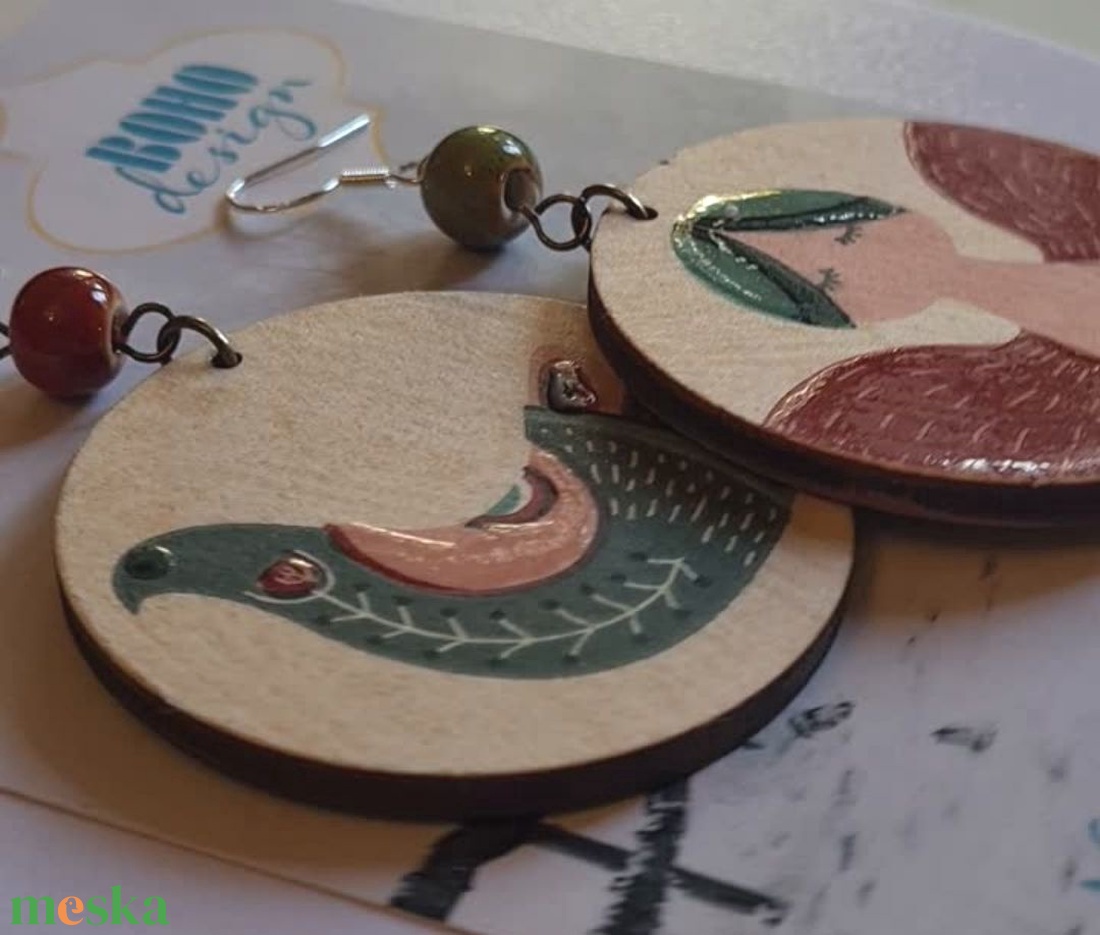 BOHOdesign aszimmetrikus fülbevaló - Angyal és madár - ékszer - fülbevaló - lógós kerek fülbevaló - Meska.hu