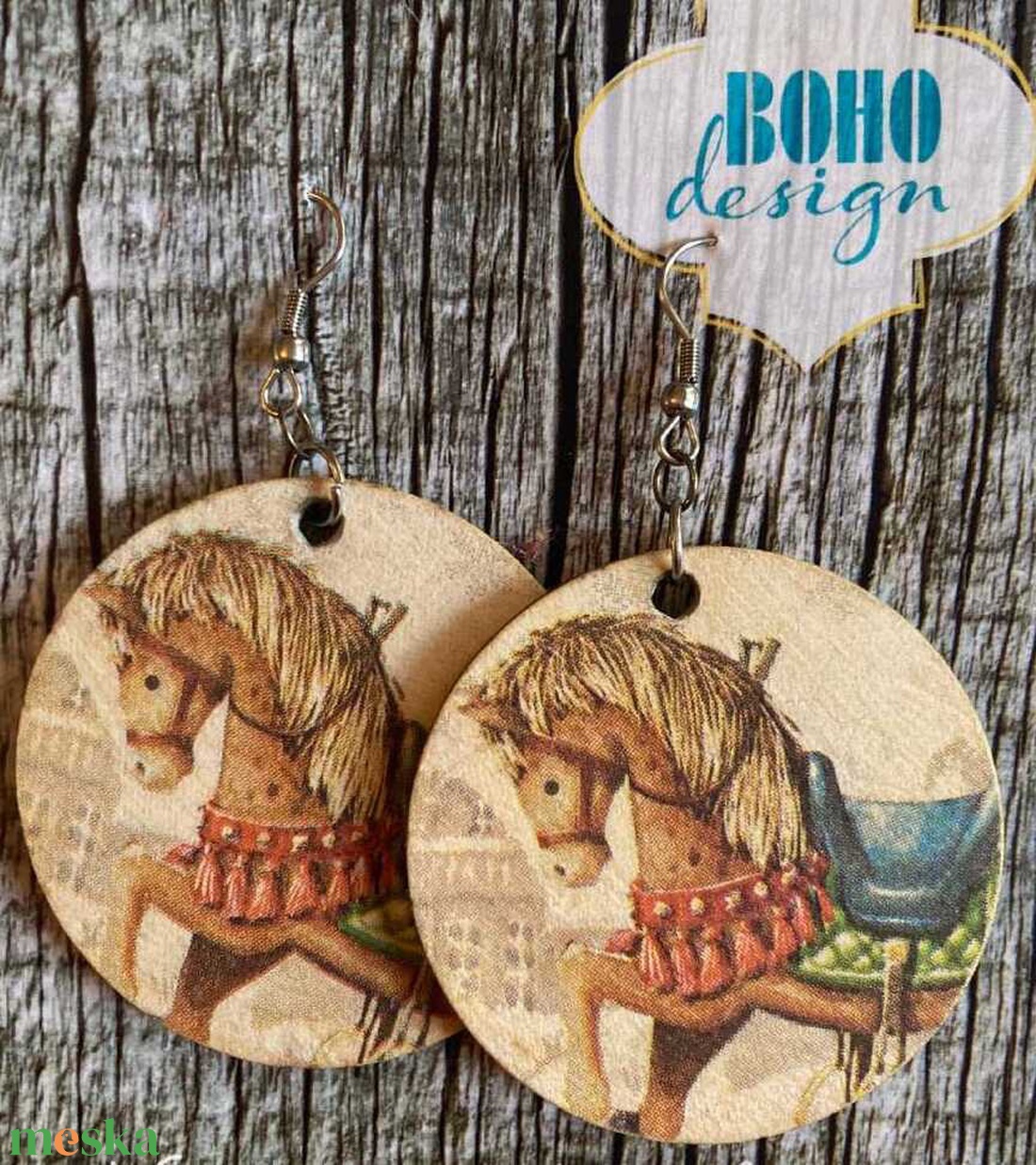 BOHOdesign aszimmetrikus fülbevaló - Hintaló - ékszer - fülbevaló - lógós kerek fülbevaló - Meska.hu