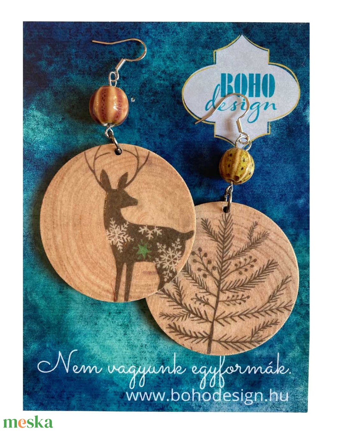 BOHOdesign aszimmetrikus fülbevaló - Szarvas és őz - ékszer - fülbevaló - lógós kerek fülbevaló - Meska.hu