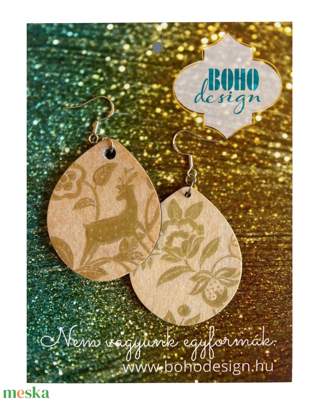 BOHOdesign aszimmetrikus fülbevaló - Szarvas és őz - ékszer - fülbevaló - lógós kerek fülbevaló - Meska.hu