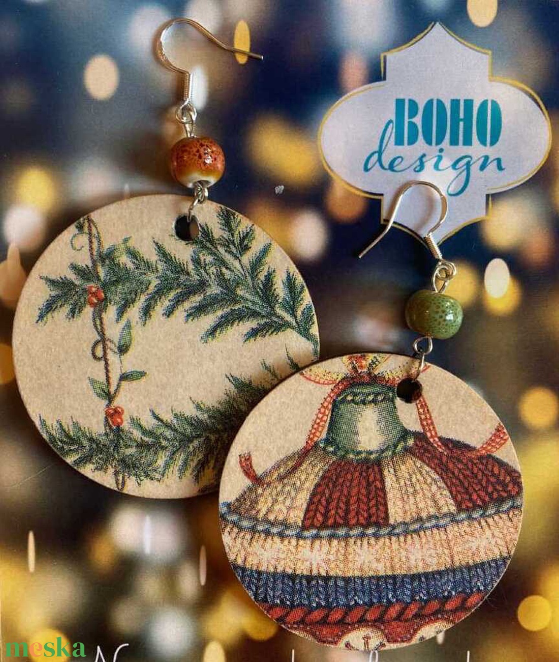 BOHOdesign aszimmetrikus fülbevaló - Kötött karácsonyfadísz - ékszer - fülbevaló - lógós kerek fülbevaló - Meska.hu