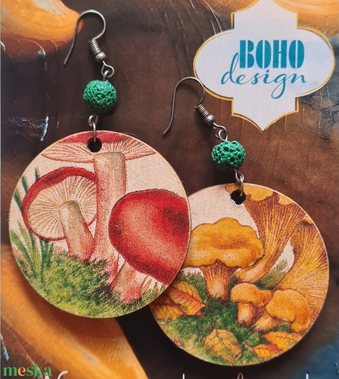 BOHOdesign aszimmetrikus fülbevaló - Rókagomba és vargánya - ékszer - fülbevaló - lógós kerek fülbevaló - Meska.hu