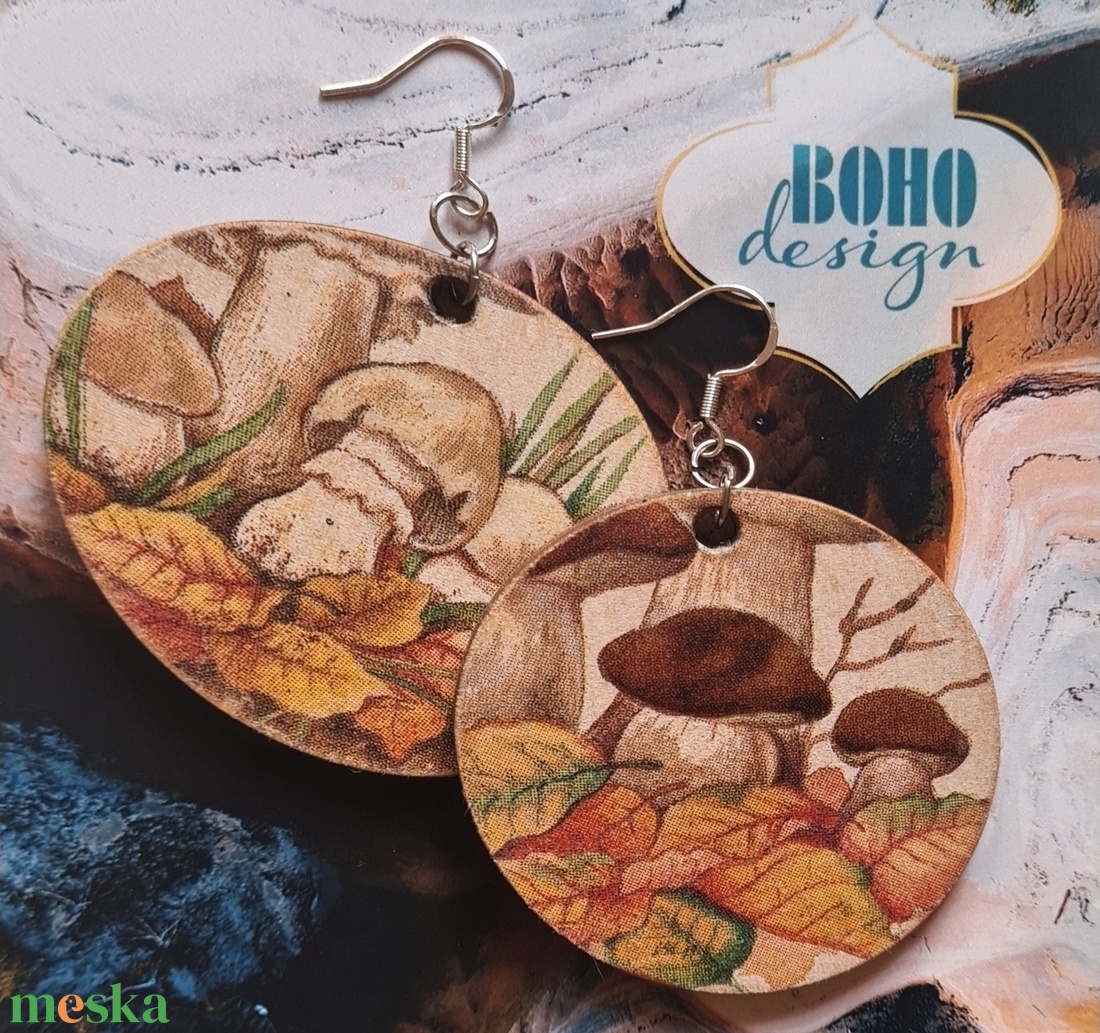 BOHOdesign aszimmetrikus fülbevaló - Rókagomba és vargánya - ékszer - fülbevaló - lógós kerek fülbevaló - Meska.hu