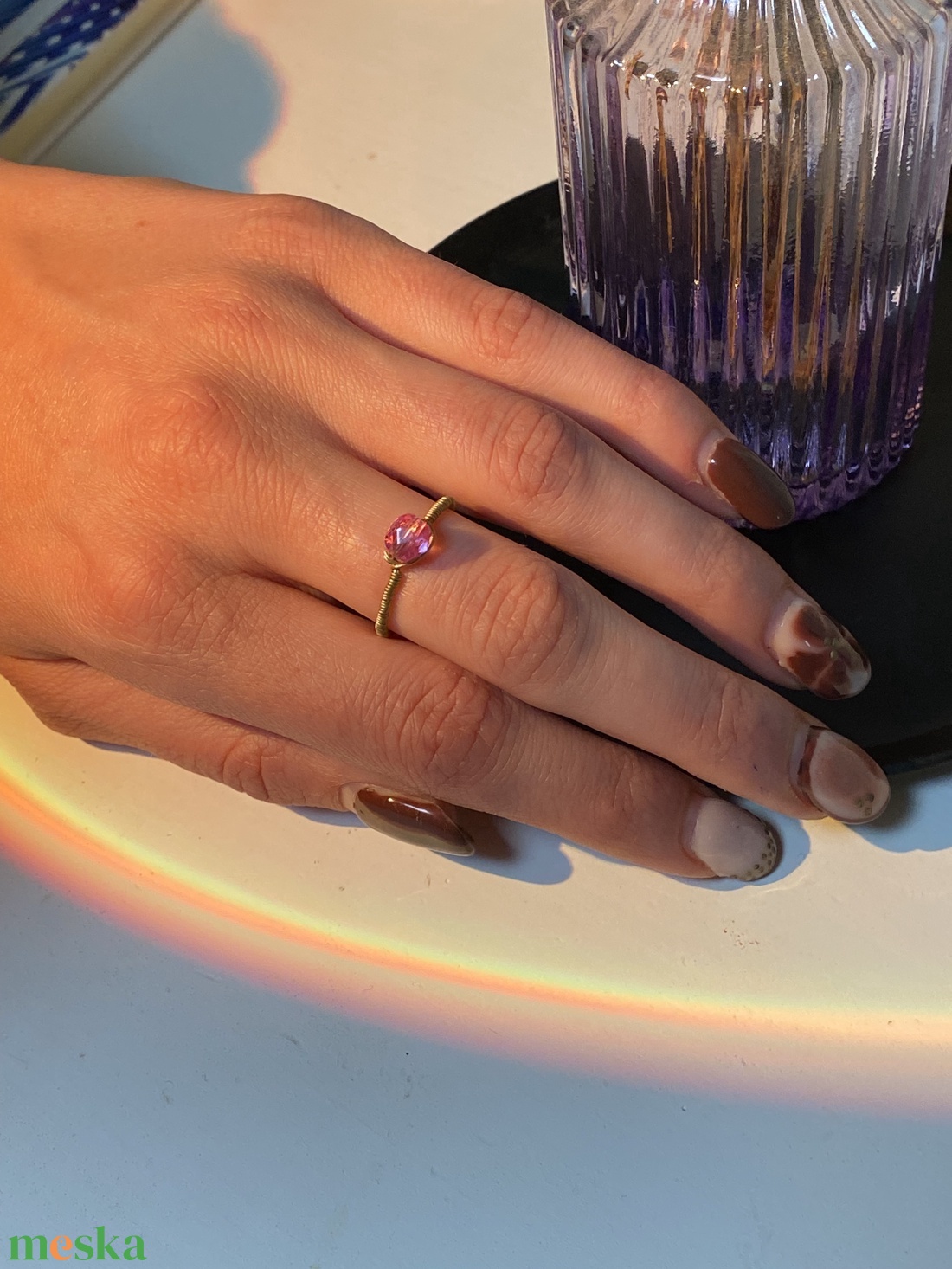 Lila köves gyűrű - ékszer - gyűrű - gyöngyös gyűrű - Meska.hu