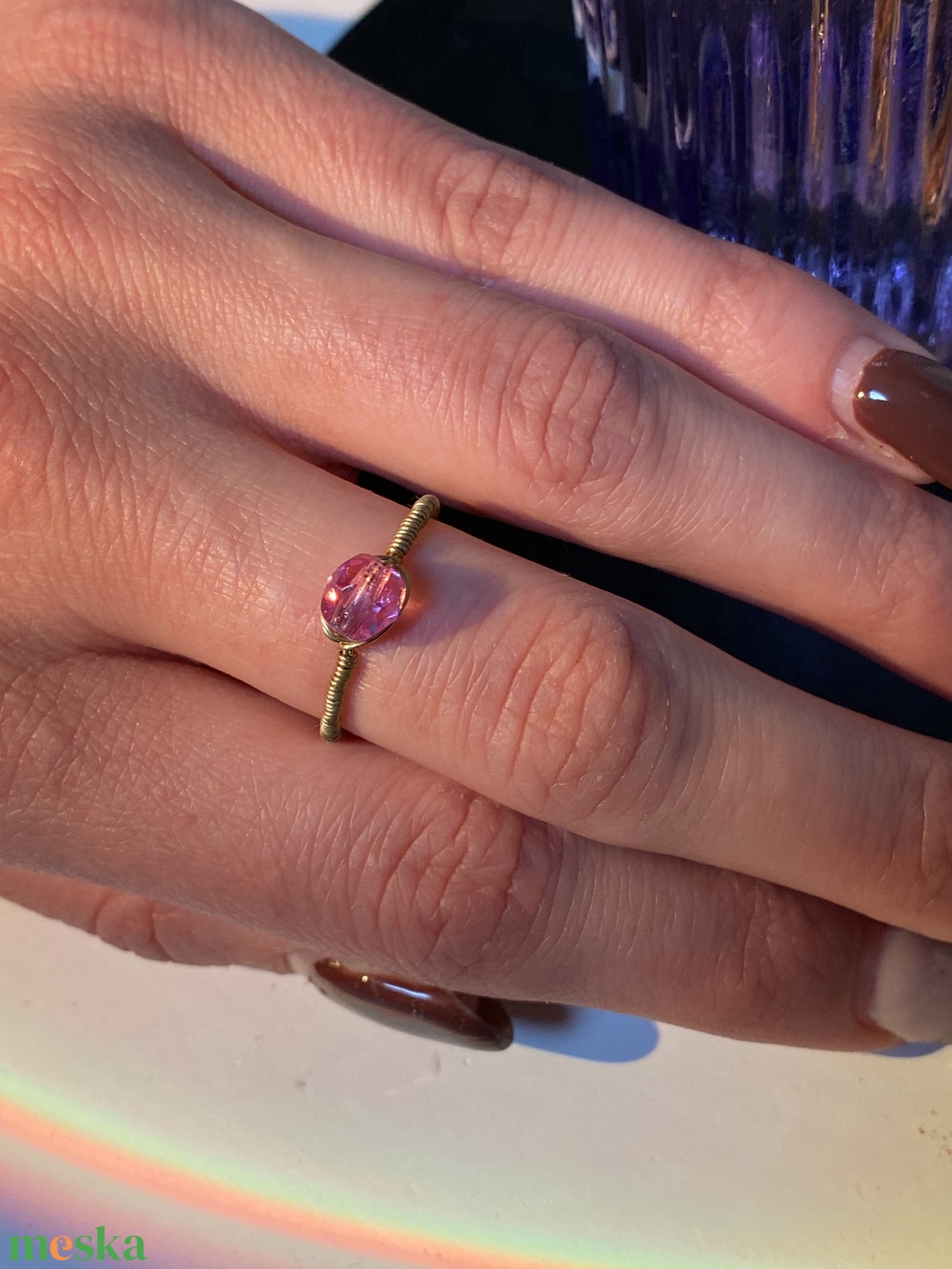 Lila köves gyűrű - ékszer - gyűrű - gyöngyös gyűrű - Meska.hu