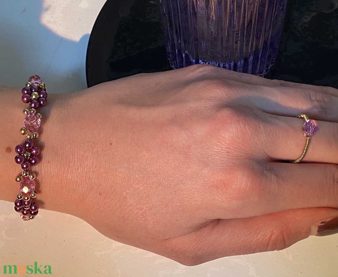 Lila köves gyűrű - ékszer - gyűrű - gyöngyös gyűrű - Meska.hu