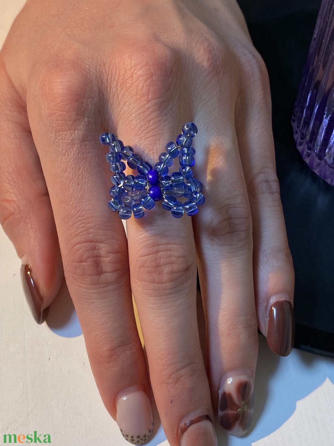 Kék pillangós gyűrű - ékszer - gyűrű - gyöngyös gyűrű - Meska.hu