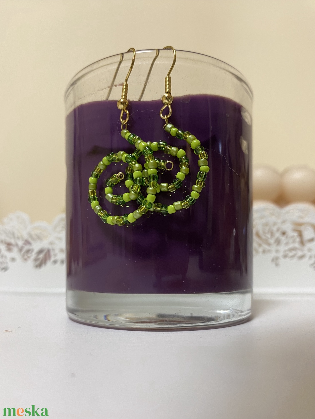Zöld csigavonalas fülbevaló - ékszer - fülbevaló - lógó fülbevaló - Meska.hu