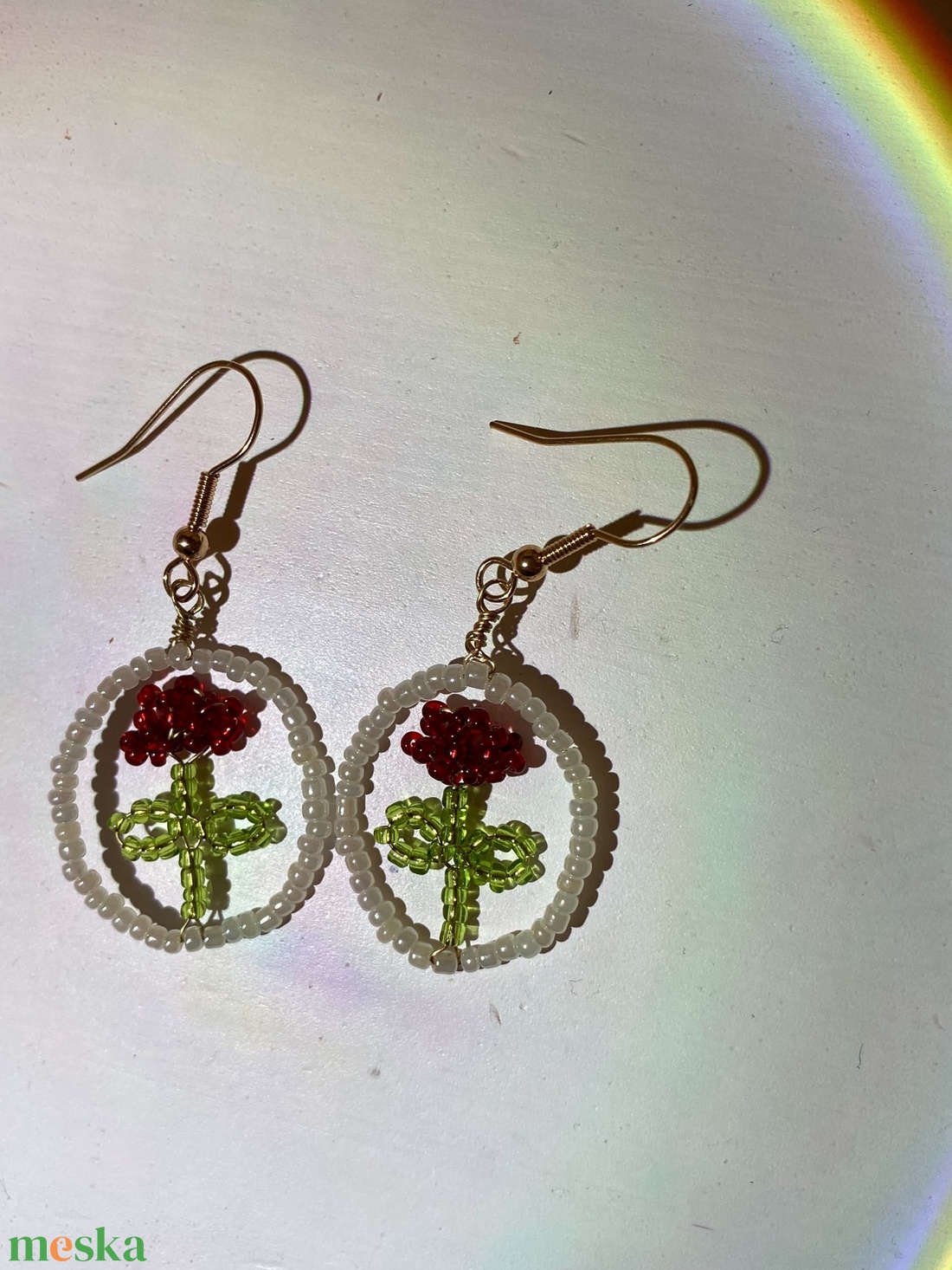 Keretes virág fülbevaló - ékszer - fülbevaló - lógó fülbevaló - Meska.hu