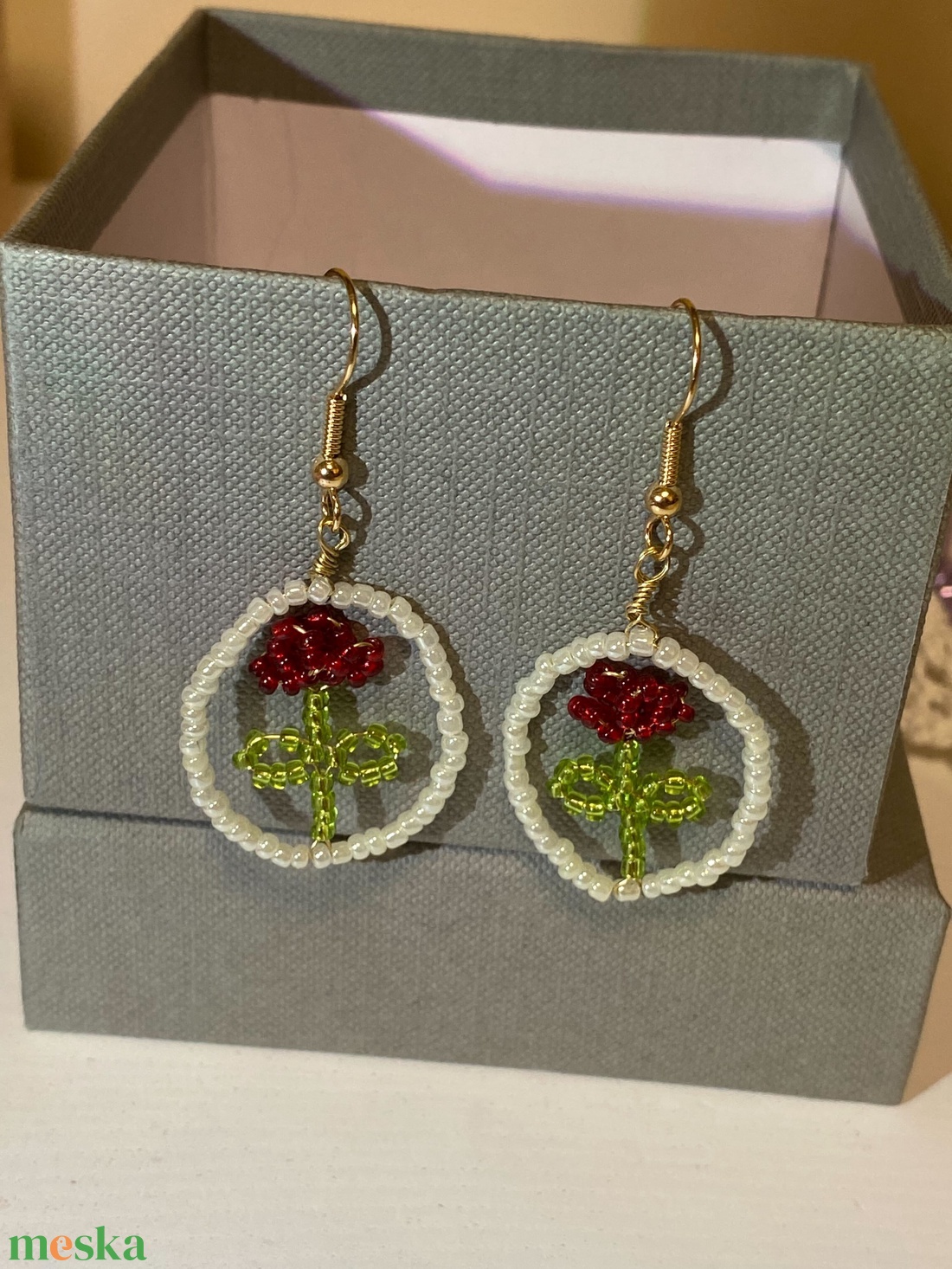 Keretes virág fülbevaló - ékszer - fülbevaló - lógó fülbevaló - Meska.hu