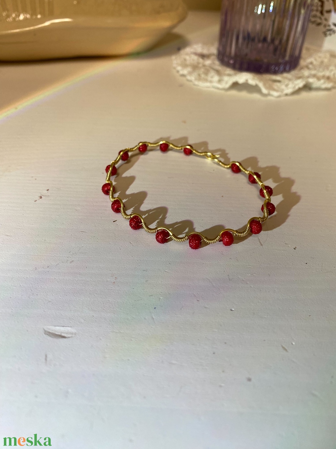 Piros gyöngyös karkötő - ékszer - karkötő - gyöngyös karkötő - Meska.hu