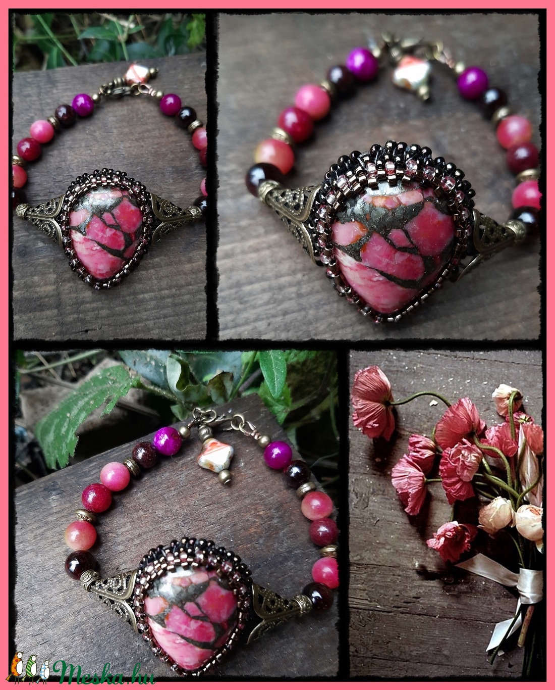 Jáde és gránát karkötő - ékszer - karkötő - gyöngyös karkötő - Meska.hu