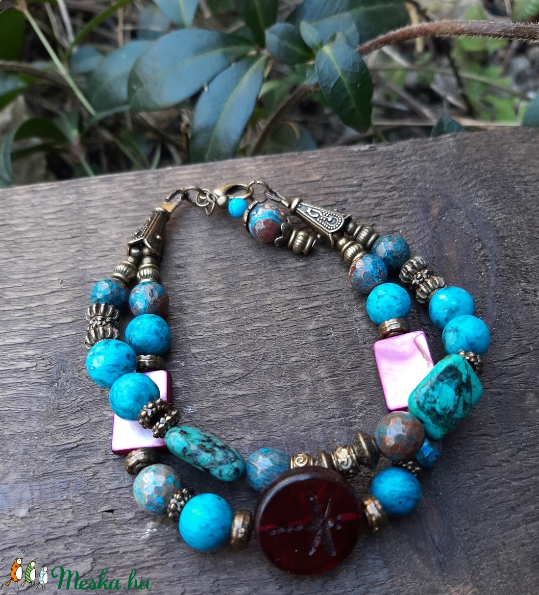 Lila-türkiz karkötő - ékszer - karkötő - gyöngyös karkötő - Meska.hu