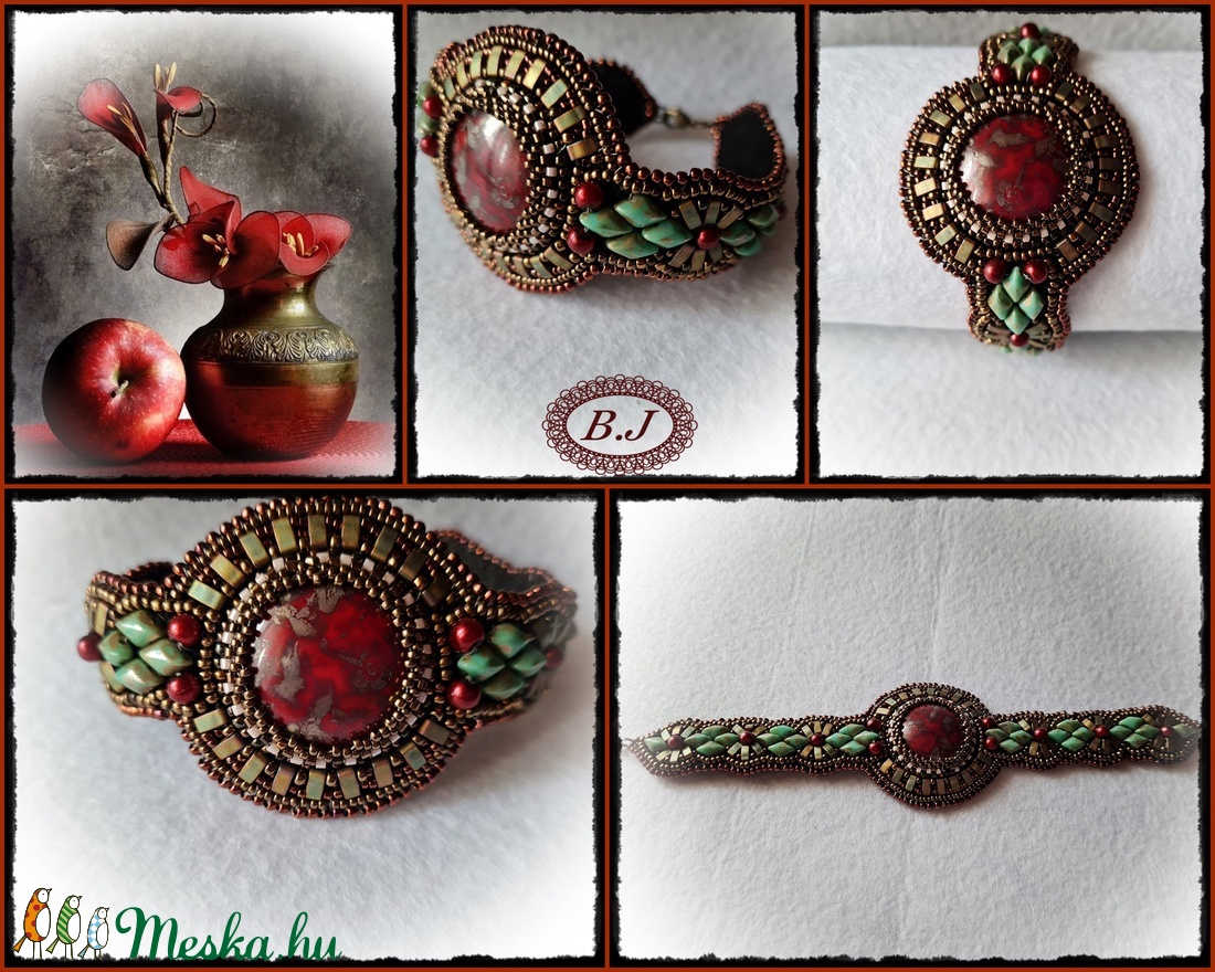 gyöngyhímzett karkötő - ékszer - karkötő - karkötő medállal - Meska.hu