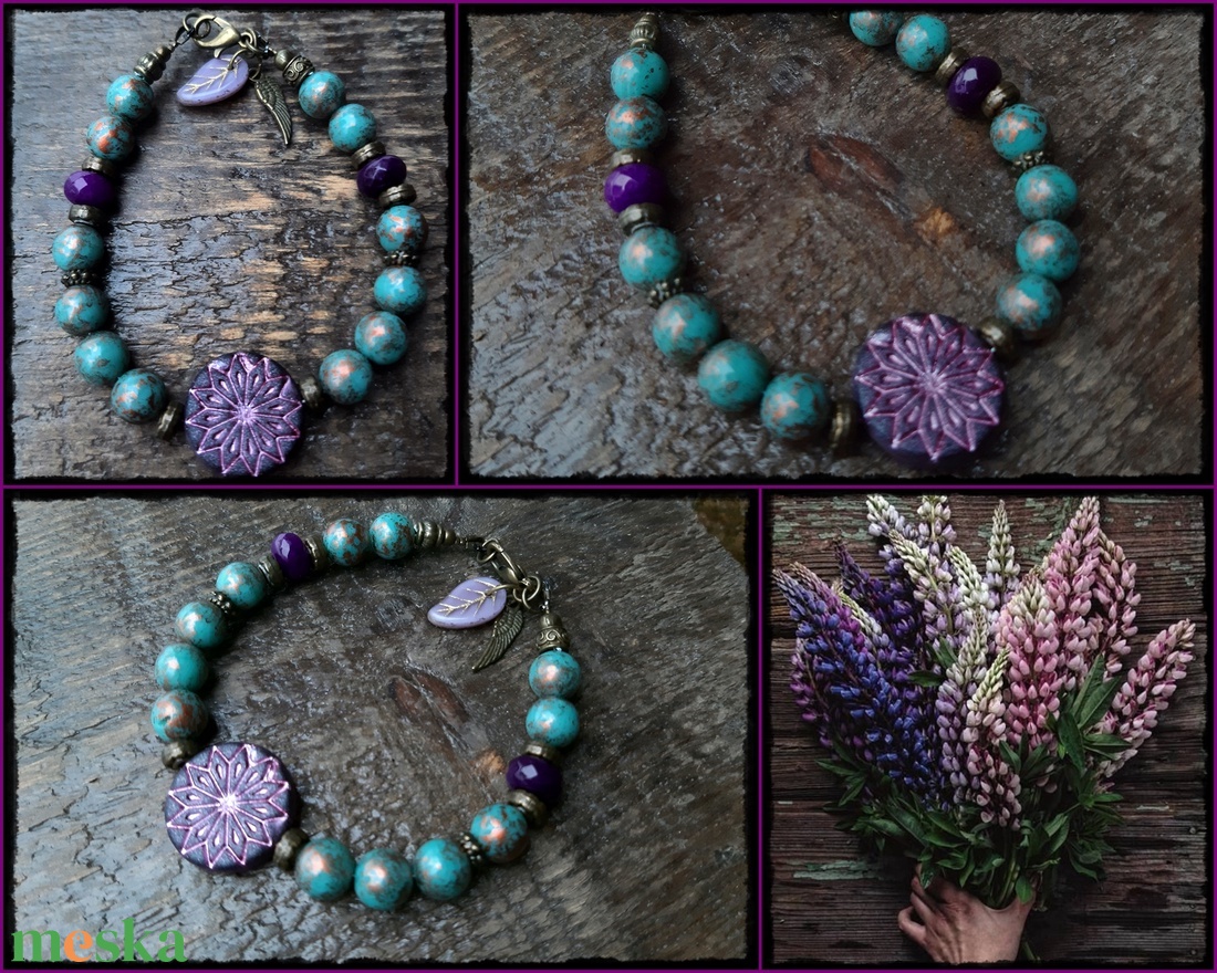 Lila és türkiz - ékszer - karkötő - gyöngyös karkötő - Meska.hu