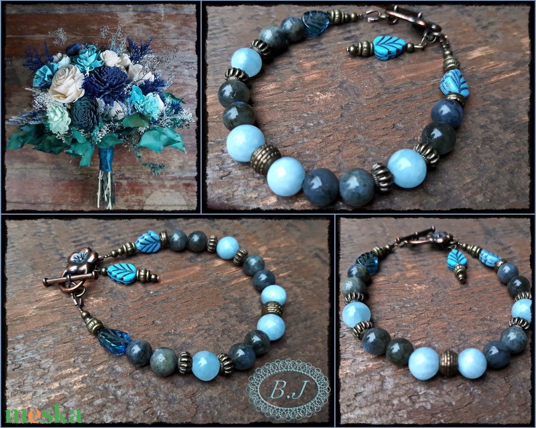 Labradorit és akvamarin karkötő - ékszer - karkötő - gyöngyös karkötő - Meska.hu