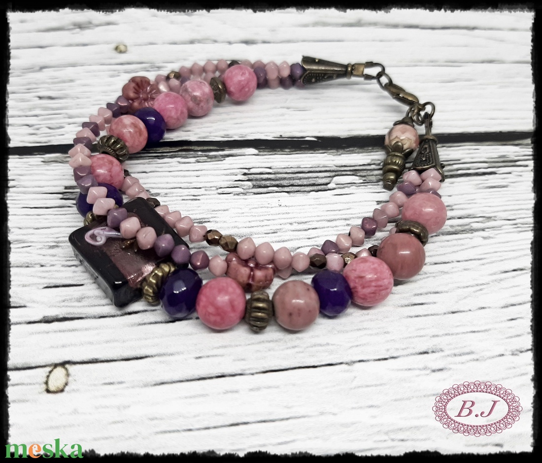 Bohém stílusu achát karkötő - ékszer - karkötő - gyöngyös karkötő - Meska.hu